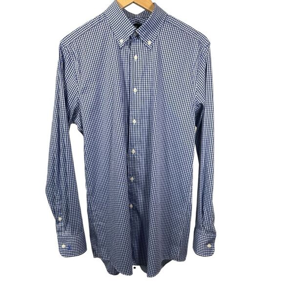 PSYCHO BUNNY Men's Gingham Plaid Modern Fit Button Down Shirt Blue Size 15.5 - Picture 1 of 10